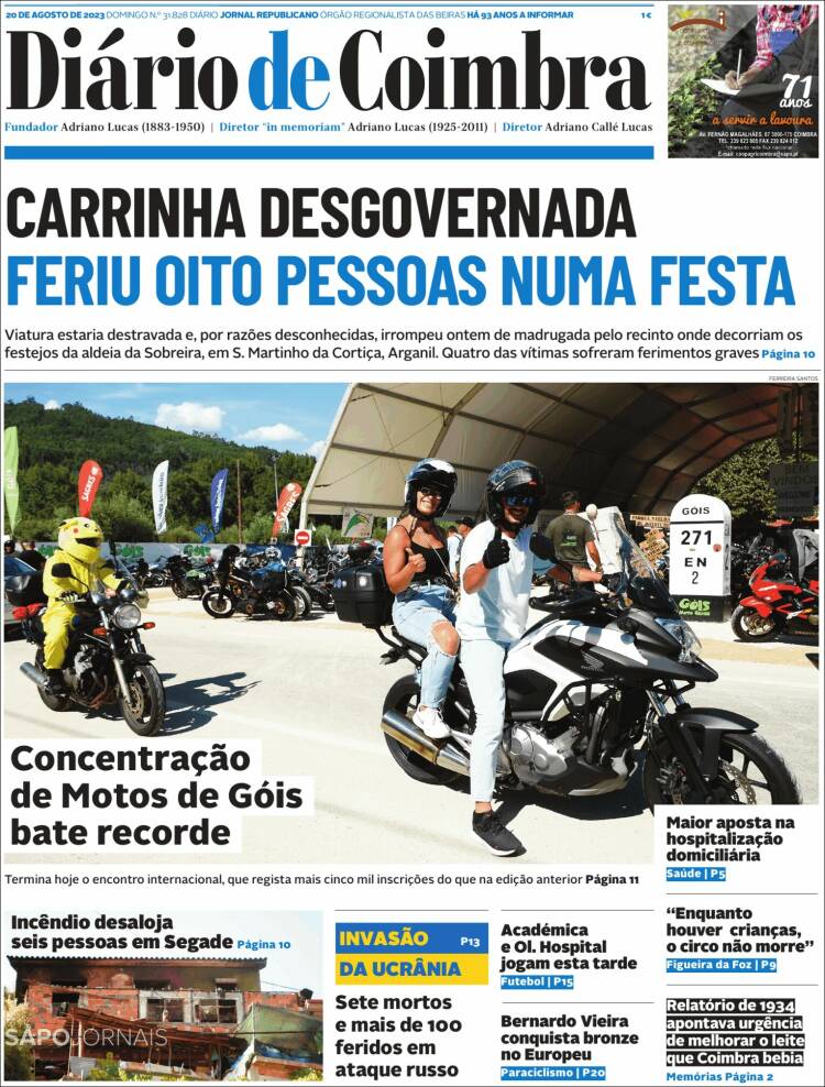 Portada de Diário de Coimbra (Portugal)