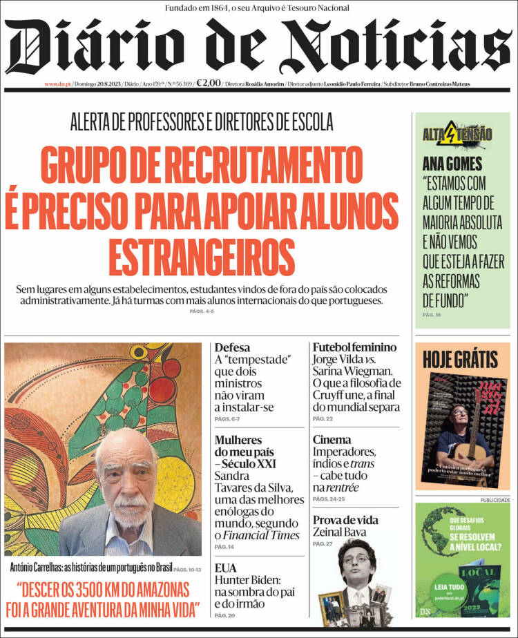 Portada de Diário de Noticias (Portugal)