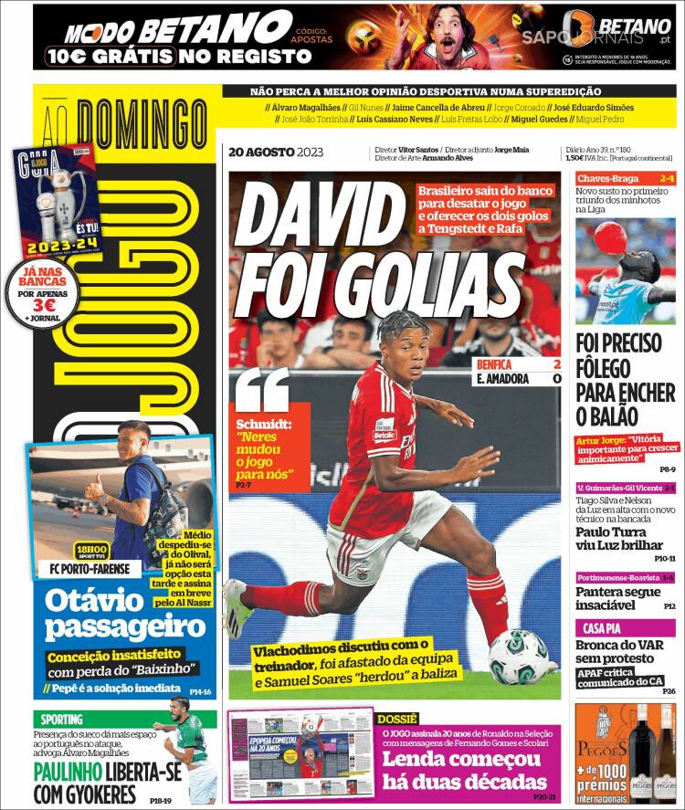 Portada de O Jogo (Portugal)