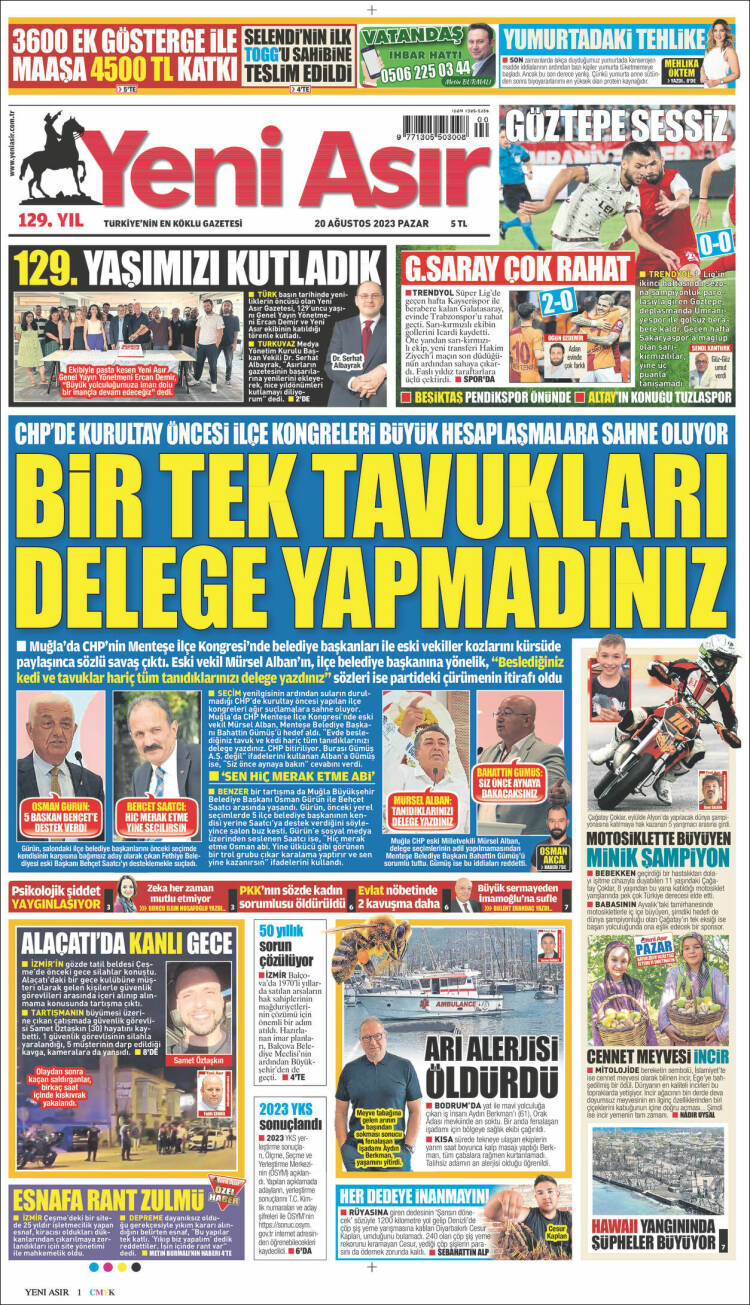 Portada de Yeni Asır (Turqu&iacute;a)