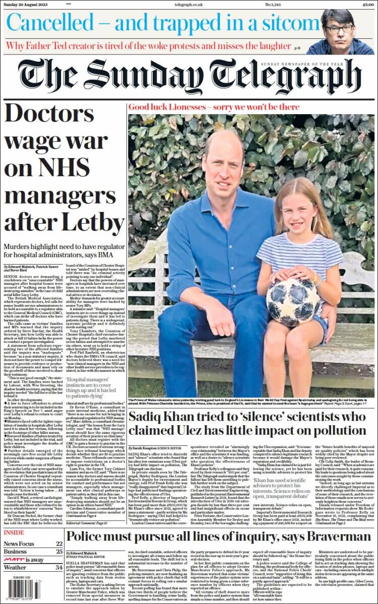 Portada de Daily Telegraph (Reino Unido)