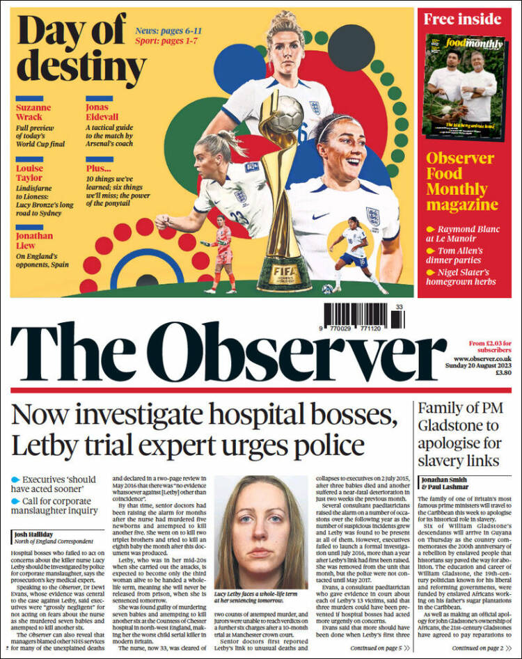 Portada de The Observer (Reino Unido)