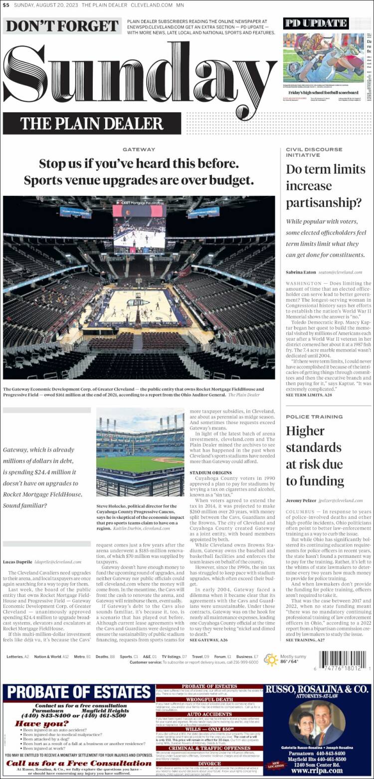 Portada de The Plain Dealer (USA)