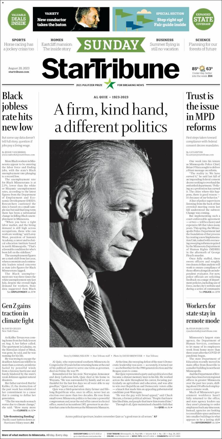 Portada de Star Tribune (USA)