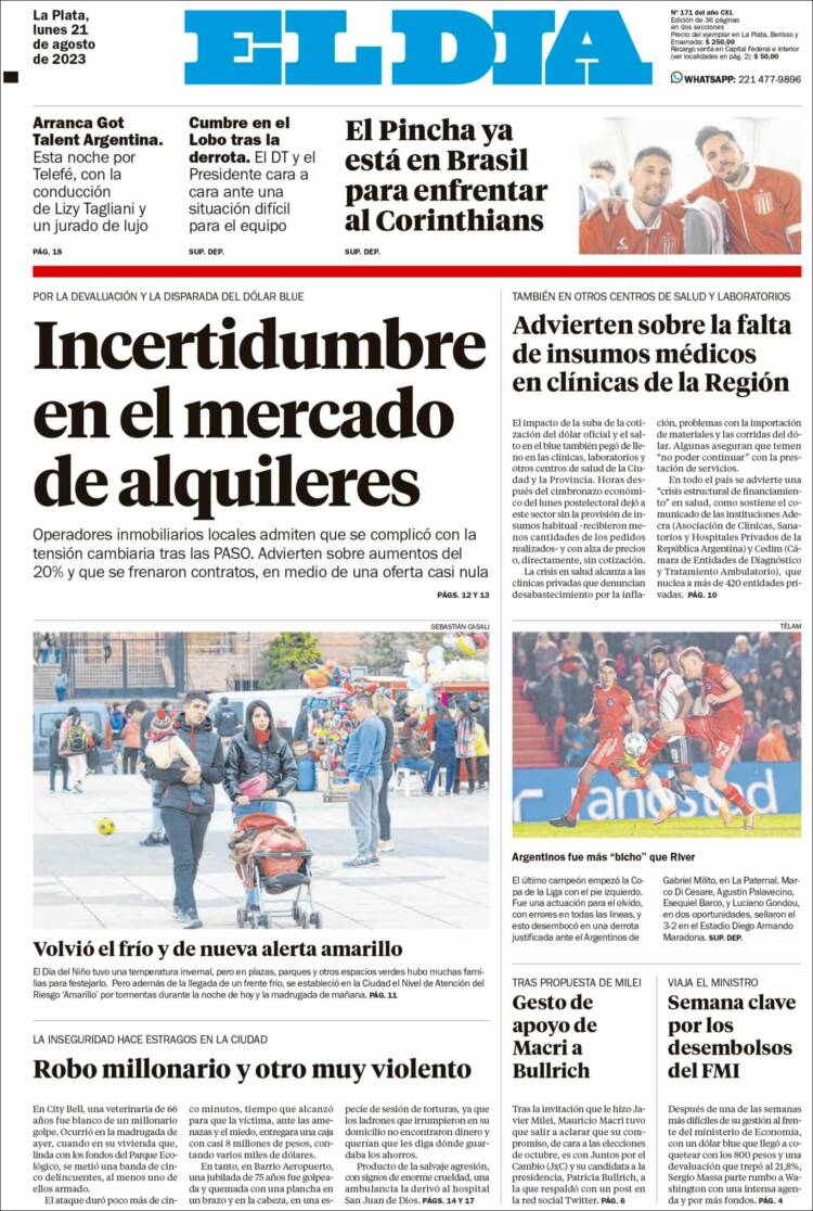 Portada de El Día de la Plata (Argentina)