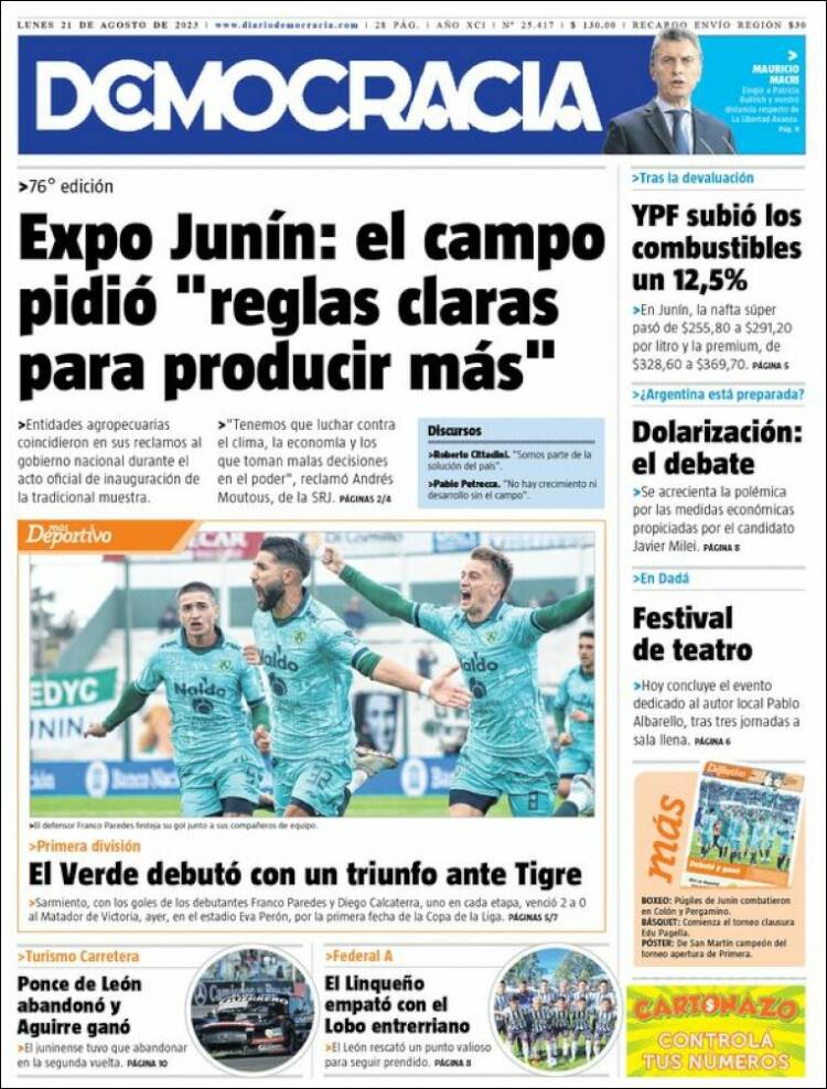 Portada de Diario Democracia (Argentina)