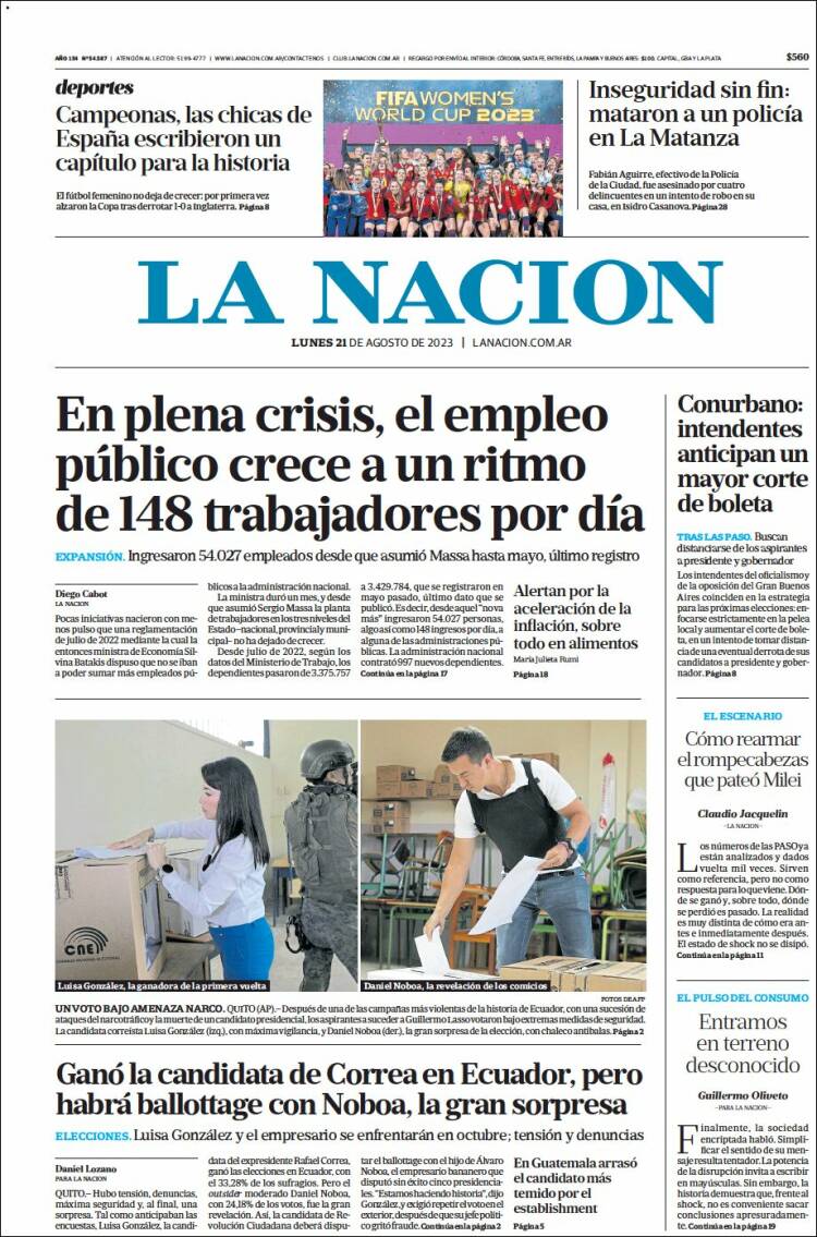 Portada de La Nación (Argentina)