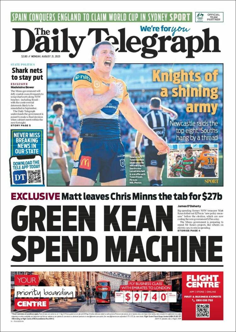 Portada de The Daily Telegraph (Australia)