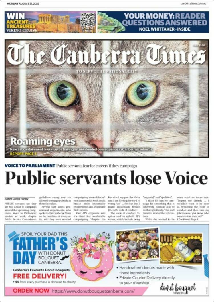 Portada de The Canberra Times (Australia)