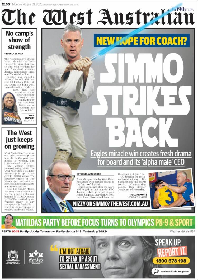 Portada de The West Australian (Australia)
