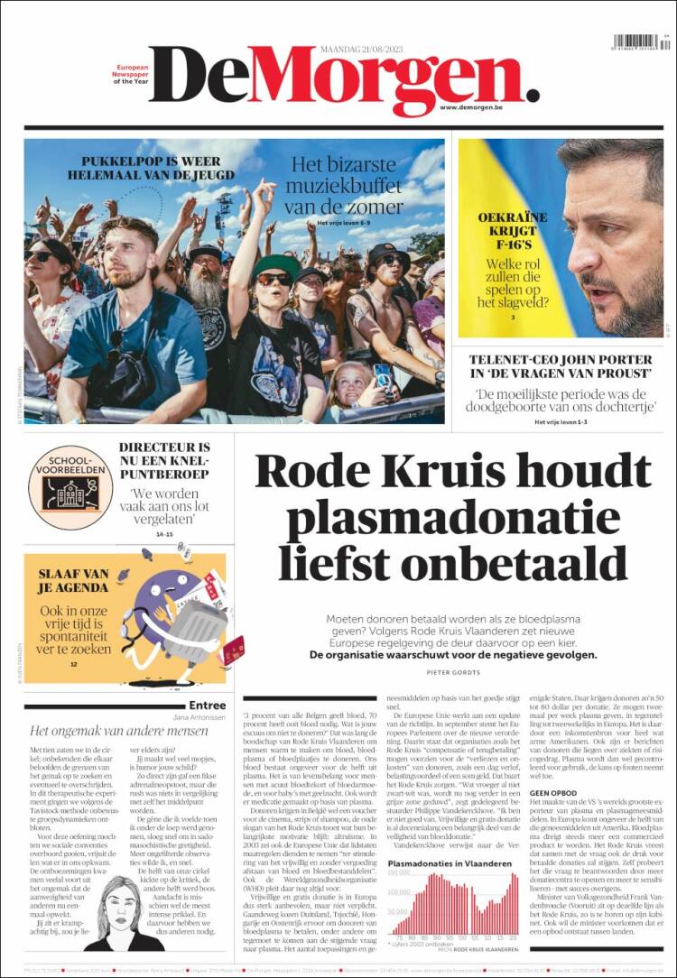 Portada de De Morgen (B&eacute;lgica)