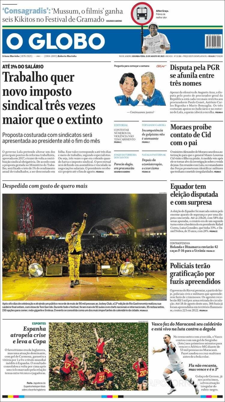 Portada de O Globo (Brasil)