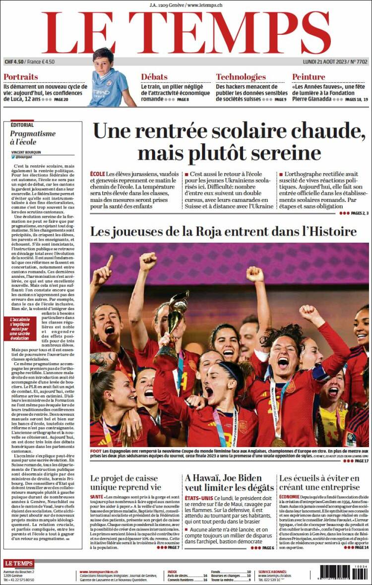 Portada de Le Matin (Suiza)
