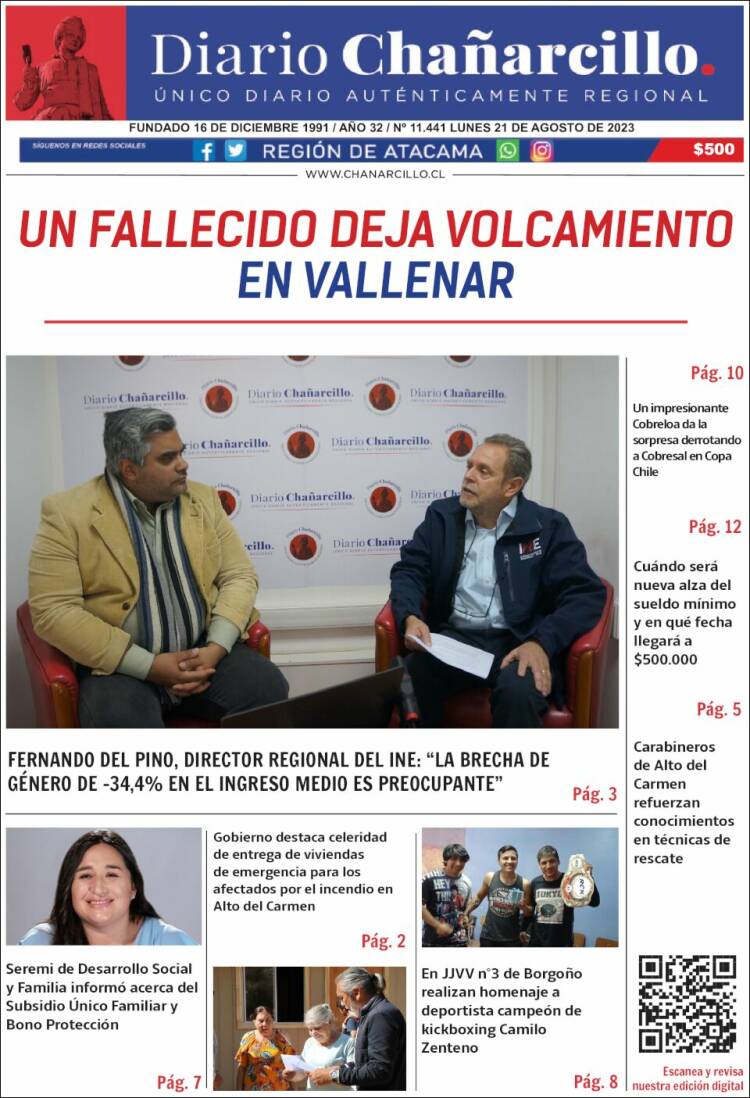 Portada de Diario Chañarcillo (Chile)