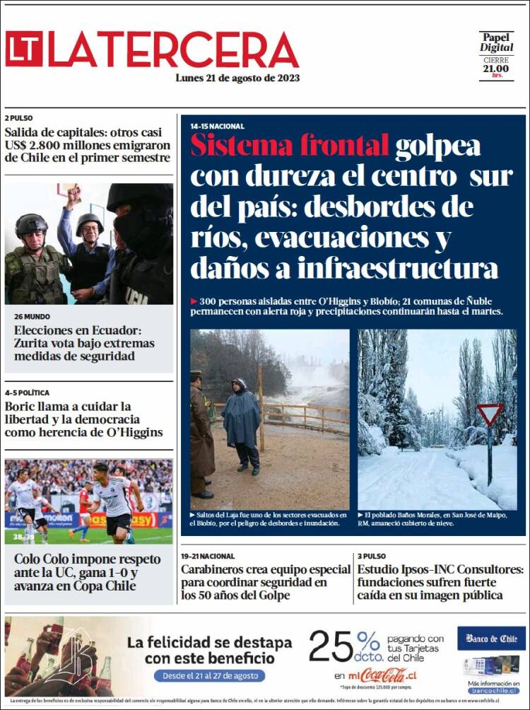 Portada de La Tercera (Chile)