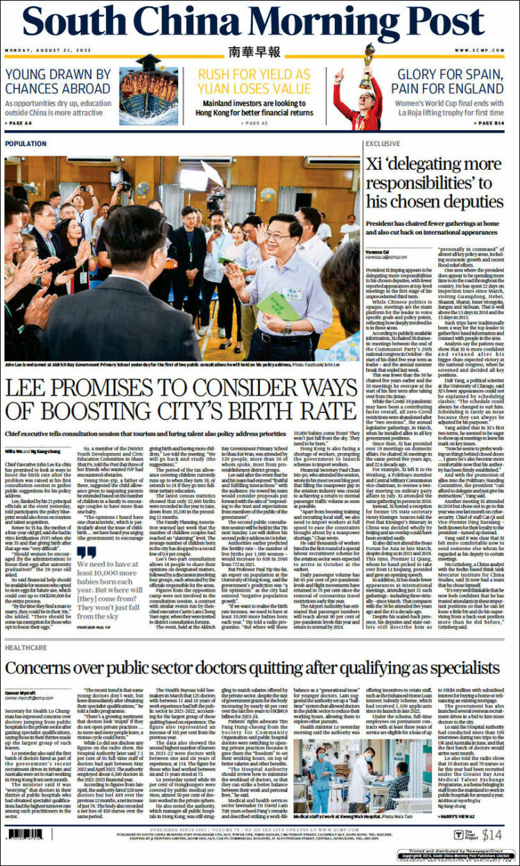 Portada de South China Morning Post (China)