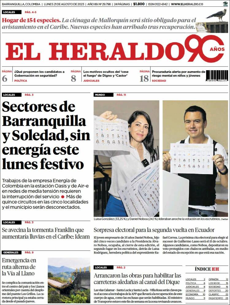 Portada de El Heraldo (Colombia)