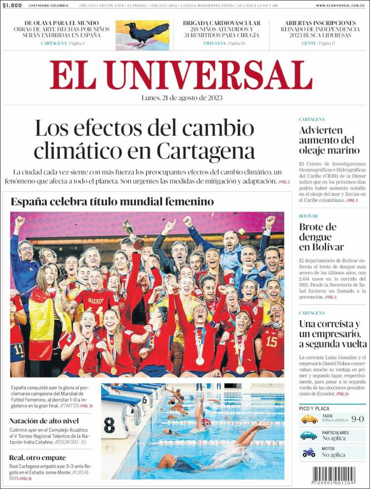 Portada de El Universal (Colombia)