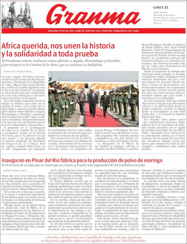 Portada de Granma (Cuba)