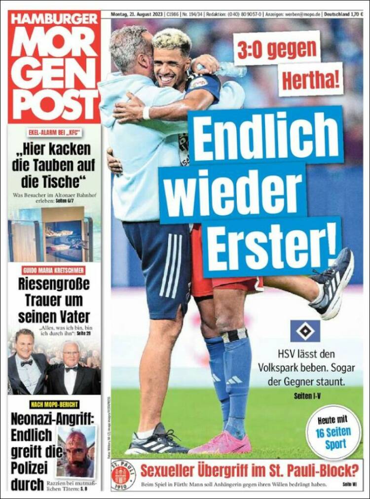 Portada de Hamburger Morgenpost  (Alemania)