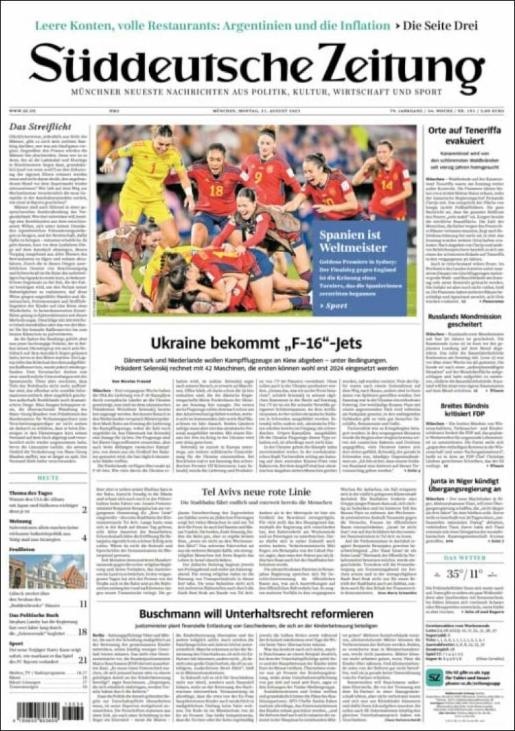 Portada de Sueddeutsche (Alemania)