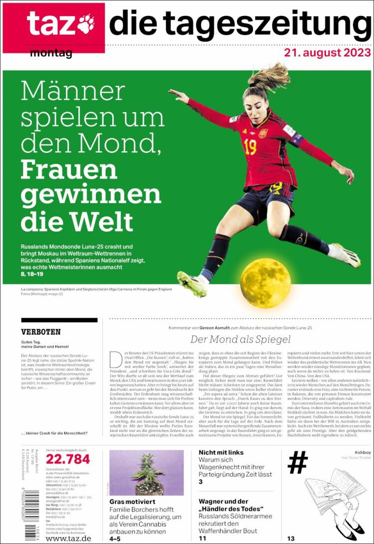 Portada de Die Tageszeitung (Alemania)