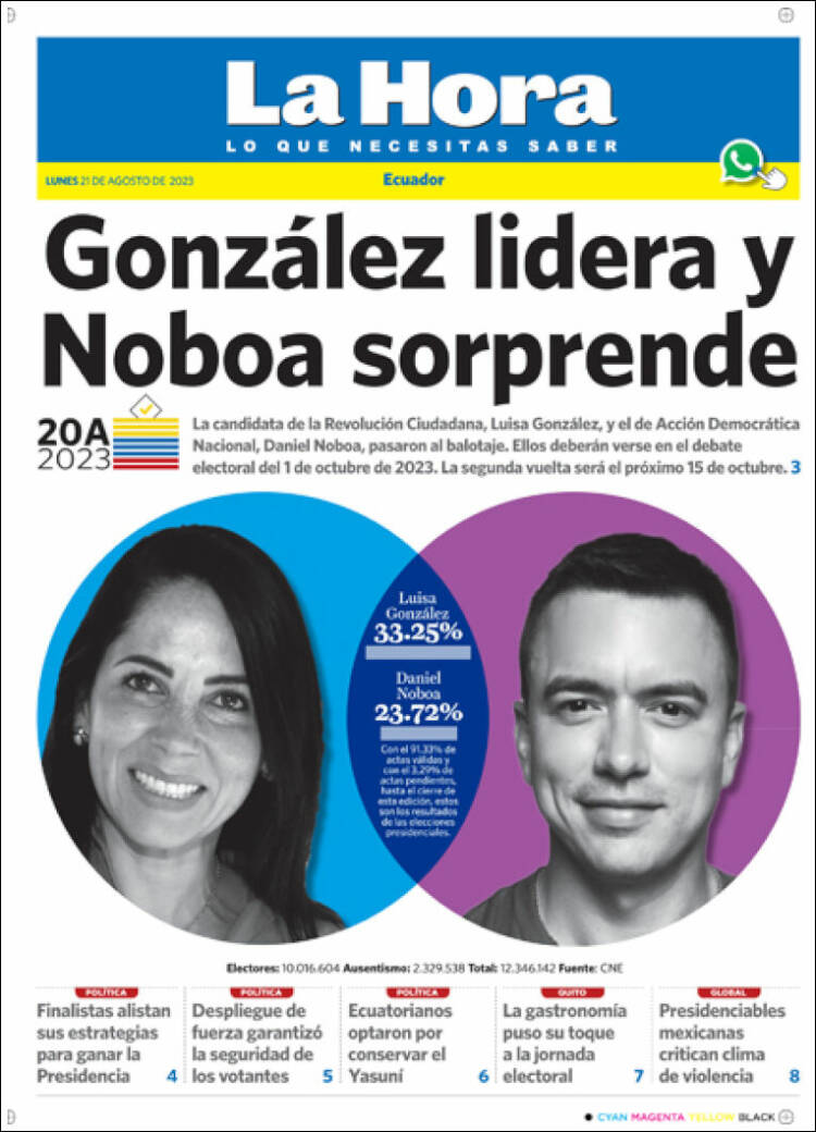 Portada de La Hora - Ecuador (Ecuador)