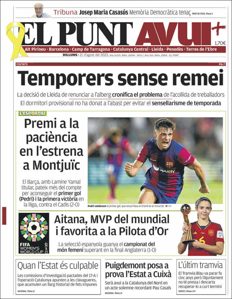 Portada de El Punt Avui (España)
