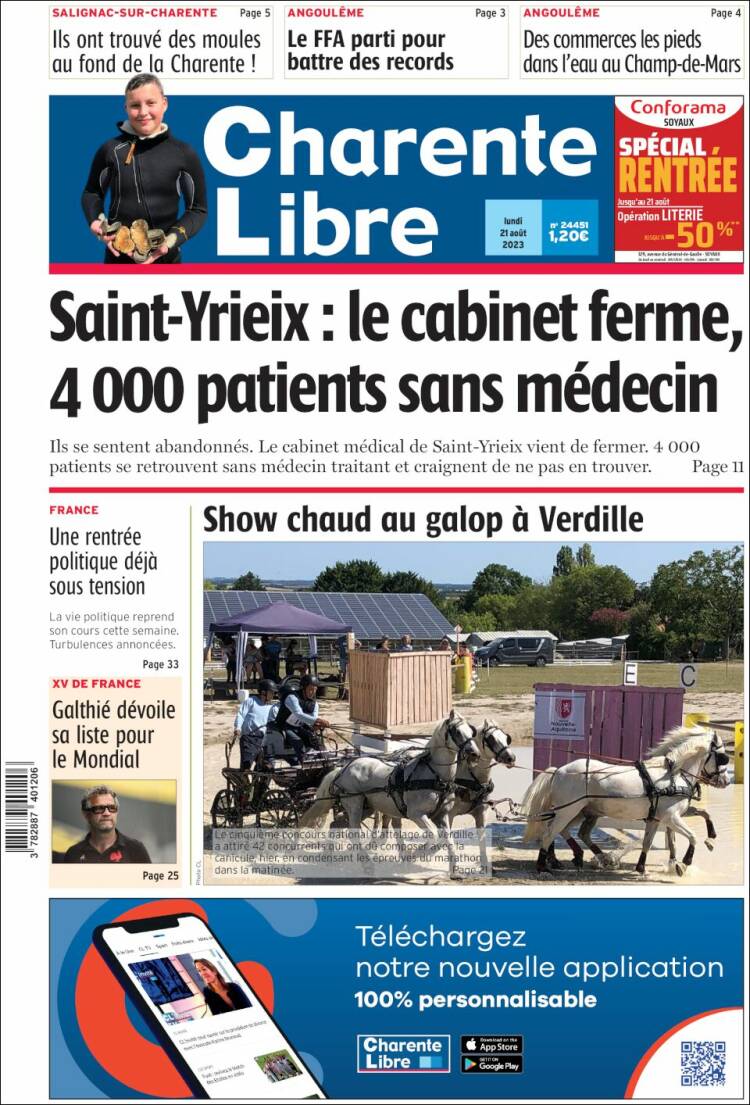 Portada de Charente Libre (Francia)