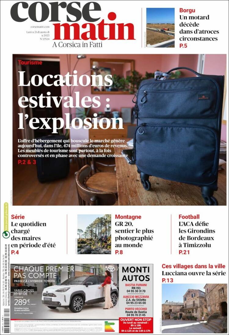 Portada de Corse-Matin (Francia)