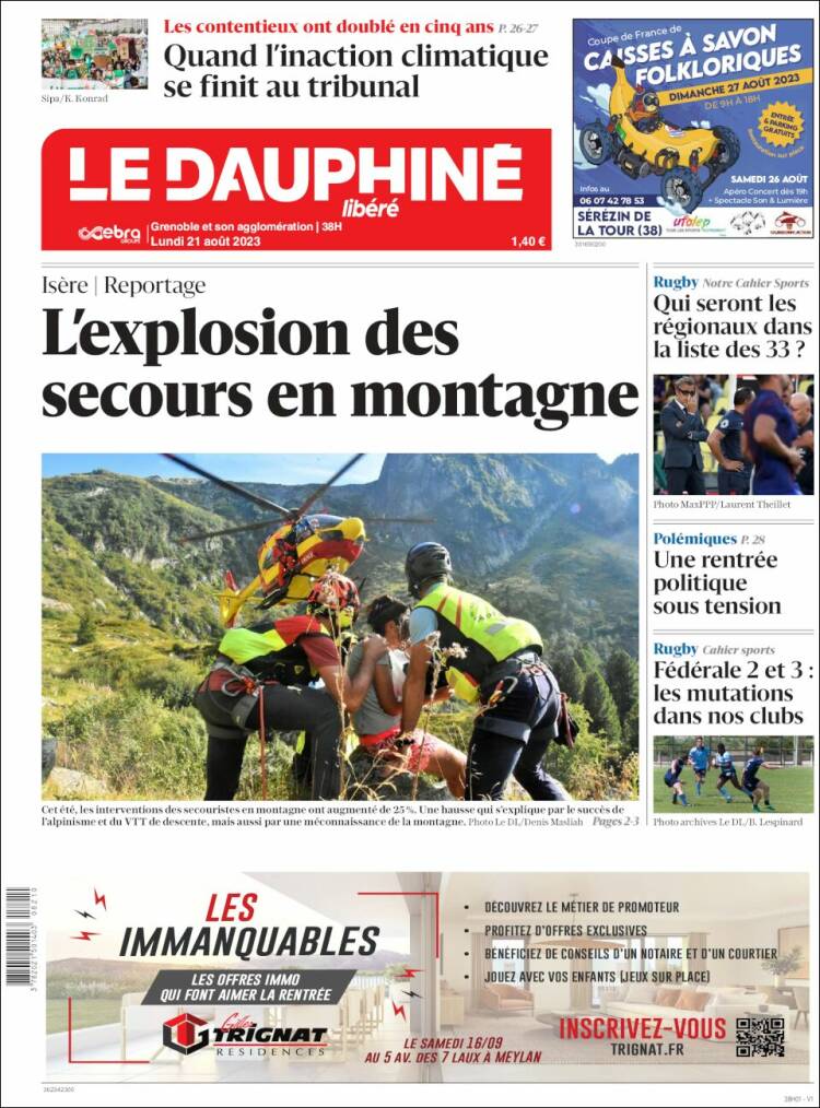 Portada de Le Dauphiné Libéré (Francia)