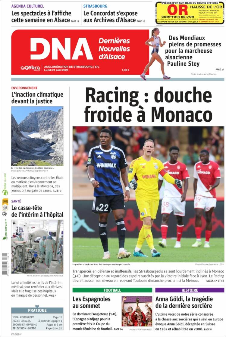 Portada de Les Dernières Nouvelles d'Alsace (Francia)