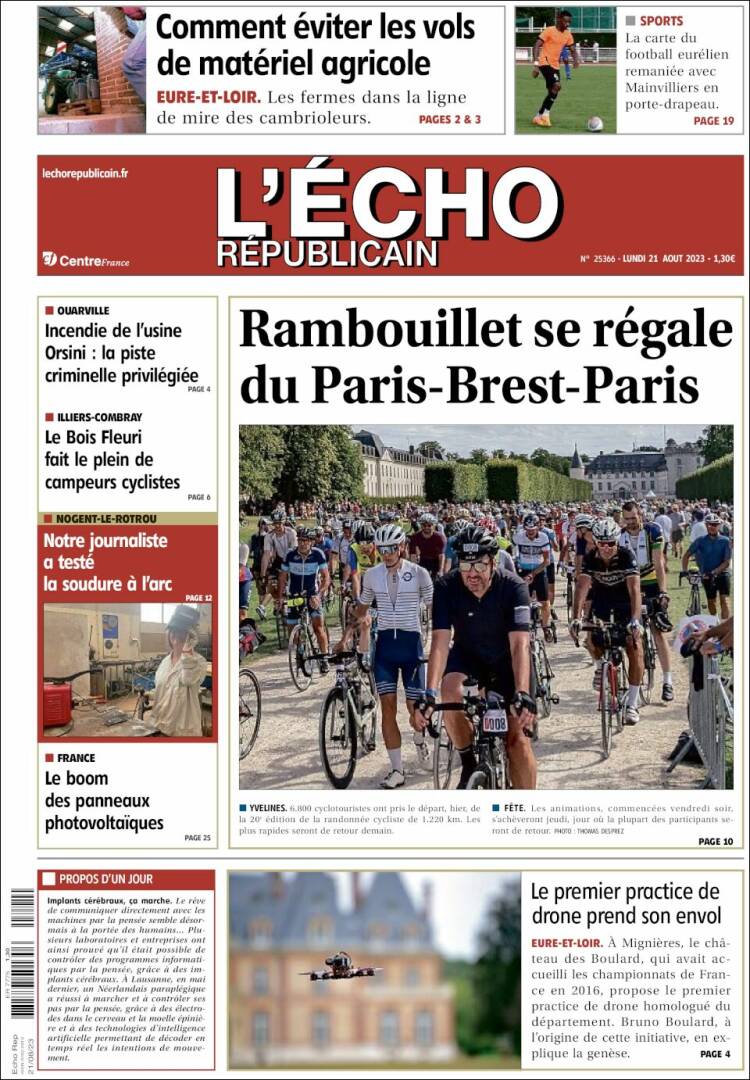 Portada de L'Echo Républicain (Francia)