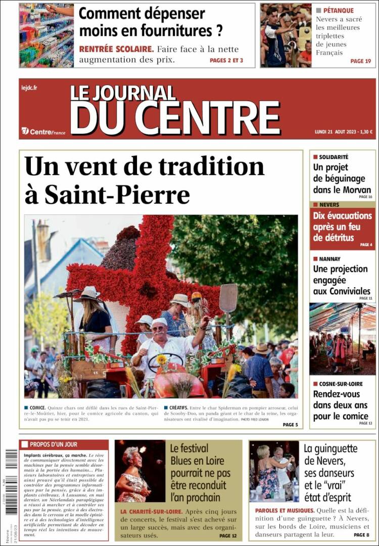 Portada de Le Journal du Centre (Francia)