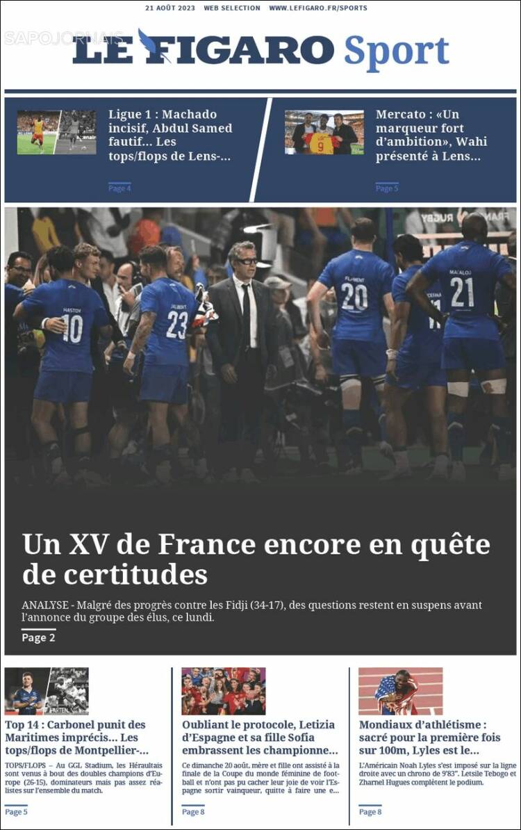 Portada de Le Figaro Sport (Francia)