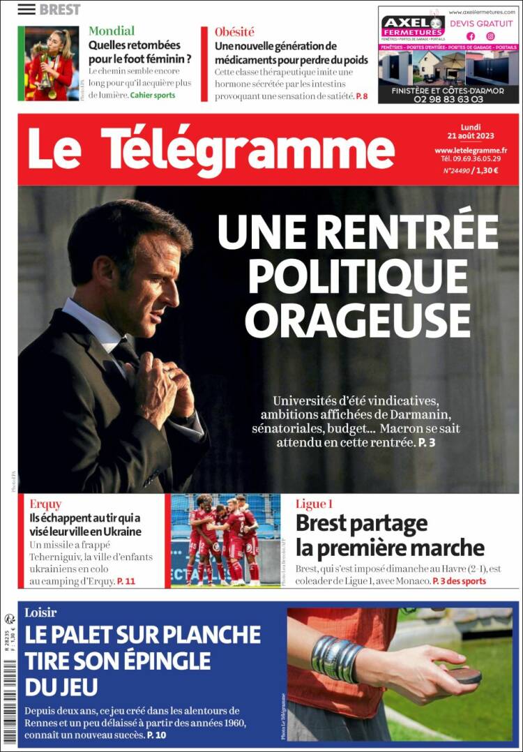 Portada de Télégramme (Francia)