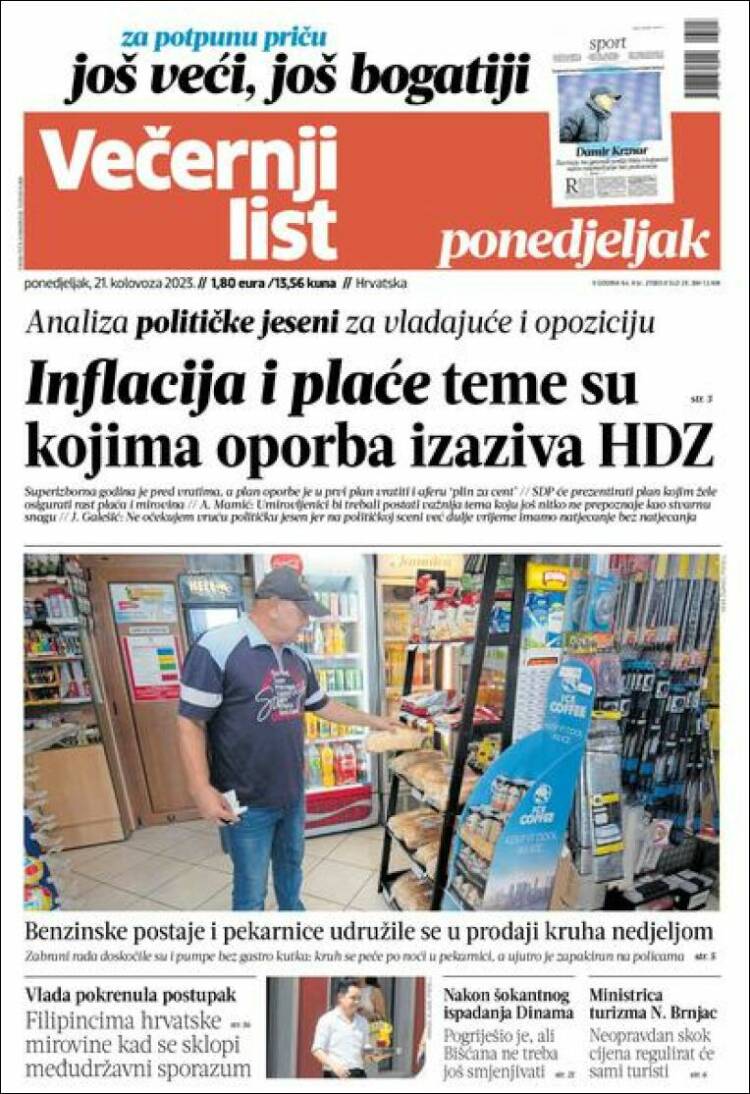 Portada de Večernji (Croacia)