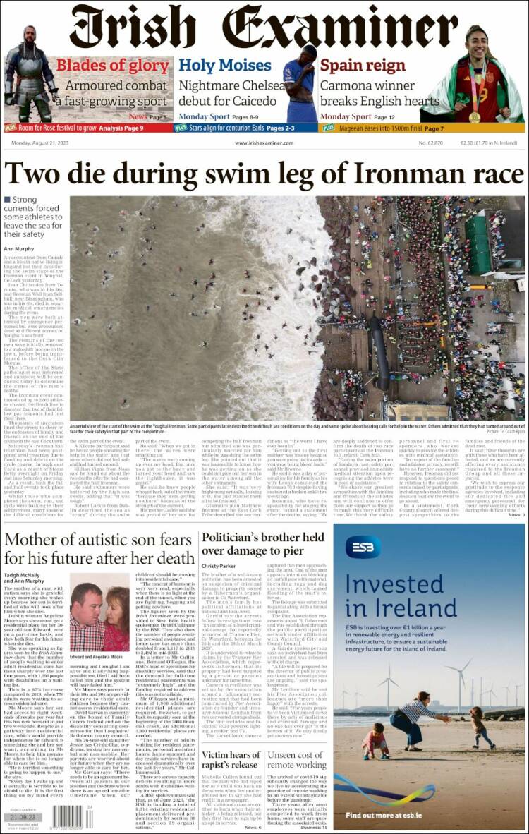 Portada de Irish Examiner (Irlanda)