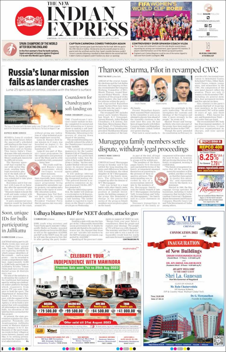 Portada de New Indian Express (India)
