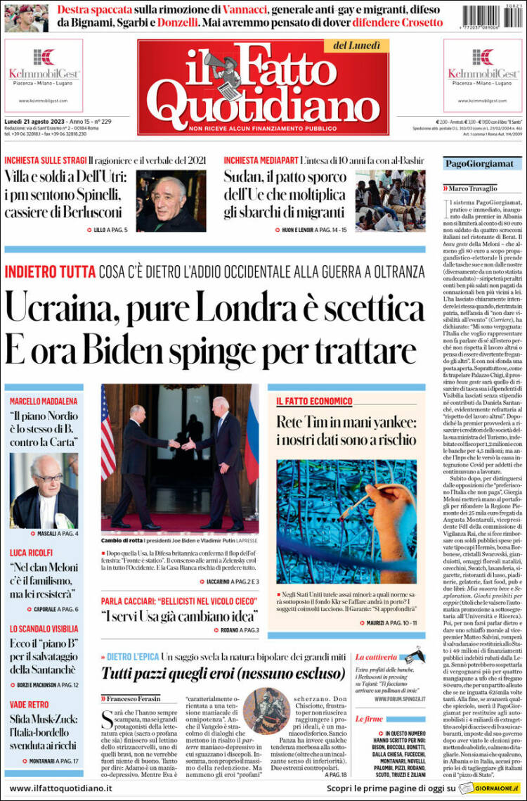 Portada de Il Fatto Quotidiano (Italia)