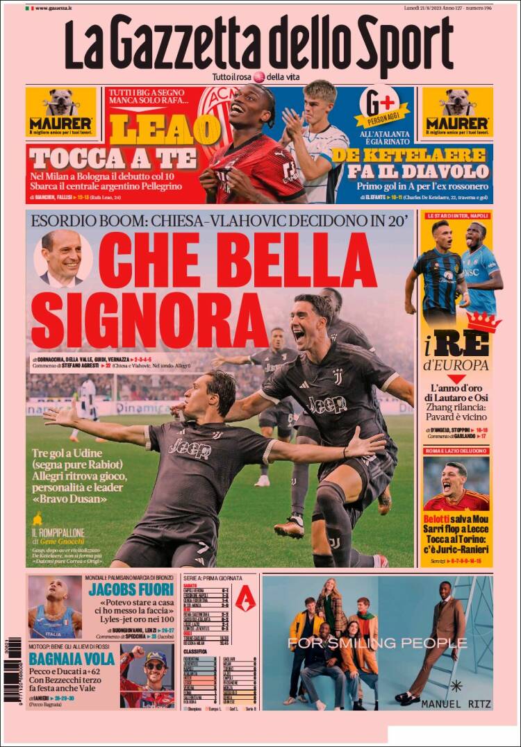 Portada de La Gazzetta dello Sport (Italia)