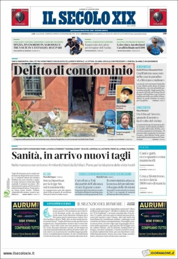 Portada de Il Secolo XIX (Italia)