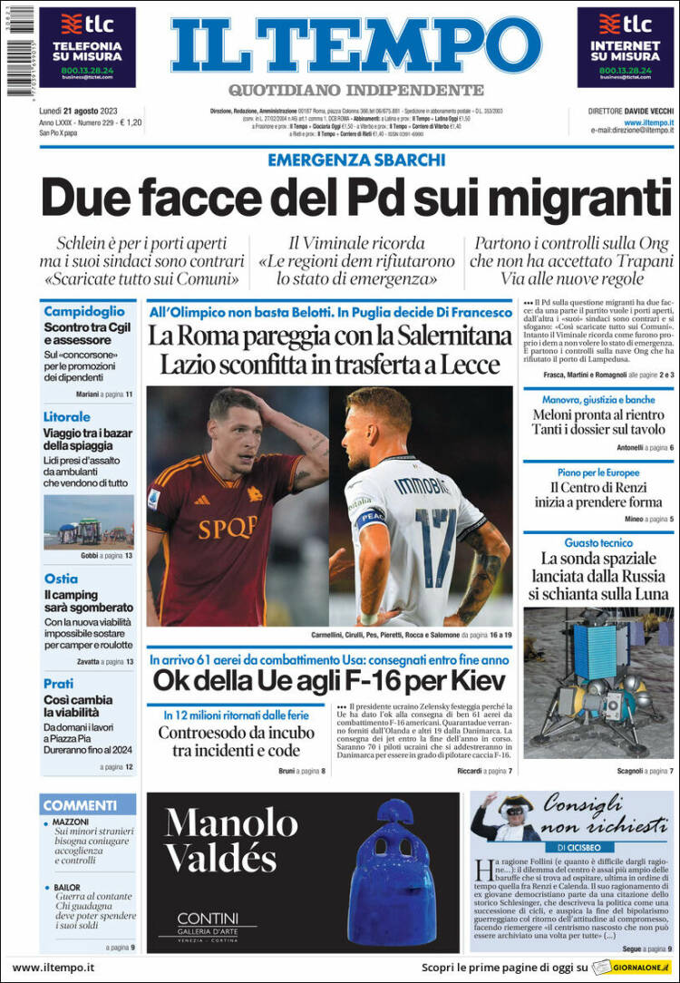 Portada de Il Tempo (Italia)