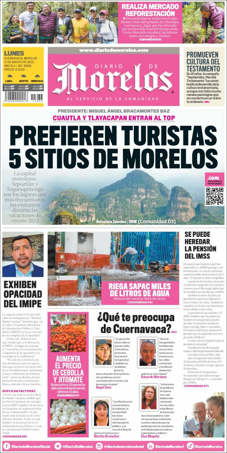 Portada de Diario de Morelos (Mexico)