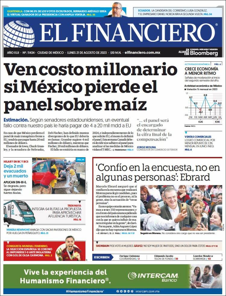 Portada de El Financiero (Mexico)