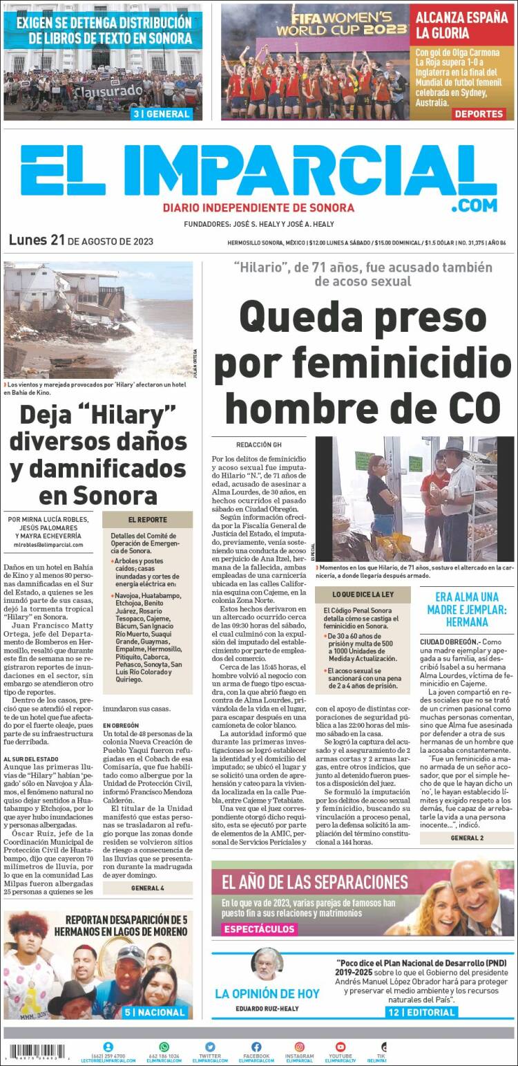 Portada de El Imparcial (Mexico)