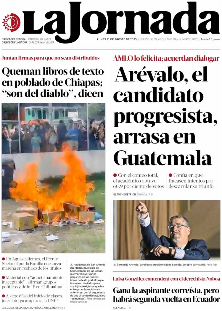 Portada de La Jornada (Mexico)