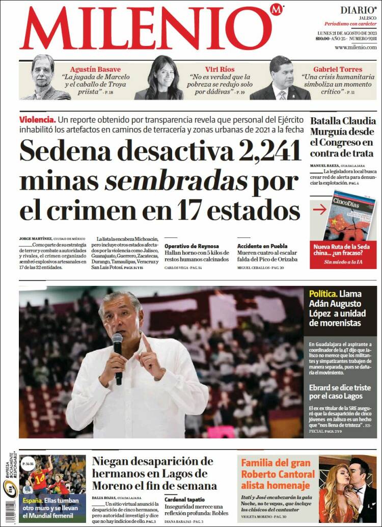 Portada de Milenio - Jalisco (Mexico)