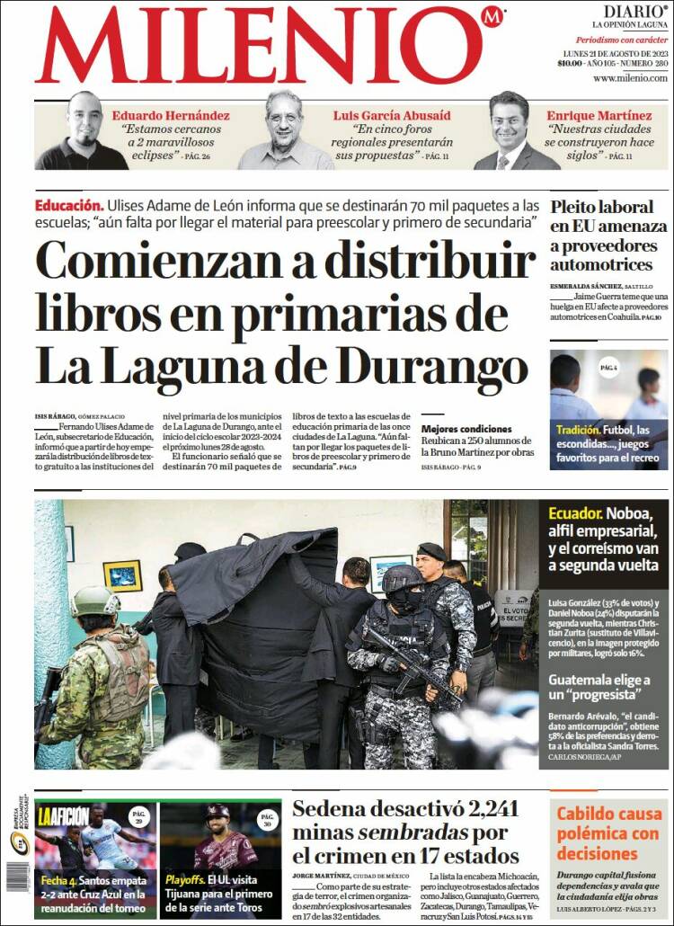 Portada de Milenio - Laguna (Mexico)