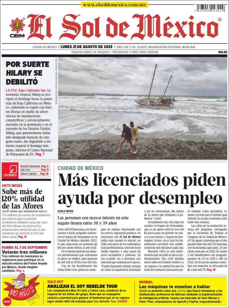 Portada de El Sol de México (Mexico)